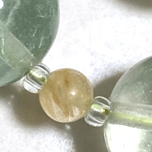 Genuine Green Fluorite & Golden Rutilated Quartz Gemstone Beaded Necklace - Picture 9 of 11